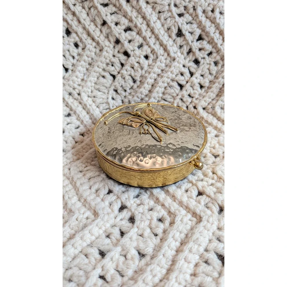 Lunacy Mary‎ Mundy Vintage Butterfly Pill Box Hammered Mixed Metal Trinket Case